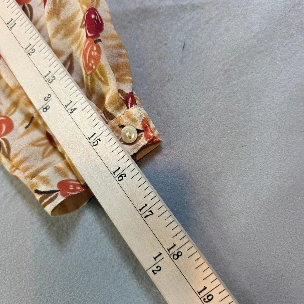 Vintage College Town Fruit Print Button Down Blouse Tan Orange Purple Distressed - Picture 5 of 8